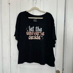 Torrid size 6 “let the universe decide” black confetti crop tee